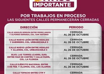 EL H. AYUNTAMIENTO INFORMA EL CIERRE DE CALLES EN LOS PRÓXIMOS DÍAS POR REPARACIÓN