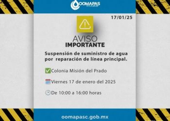 Suspensión de suministro de agua por reparación de línea principal