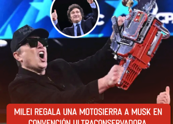 Milei regala una motosierra a Musk en convención ultraconservadora.