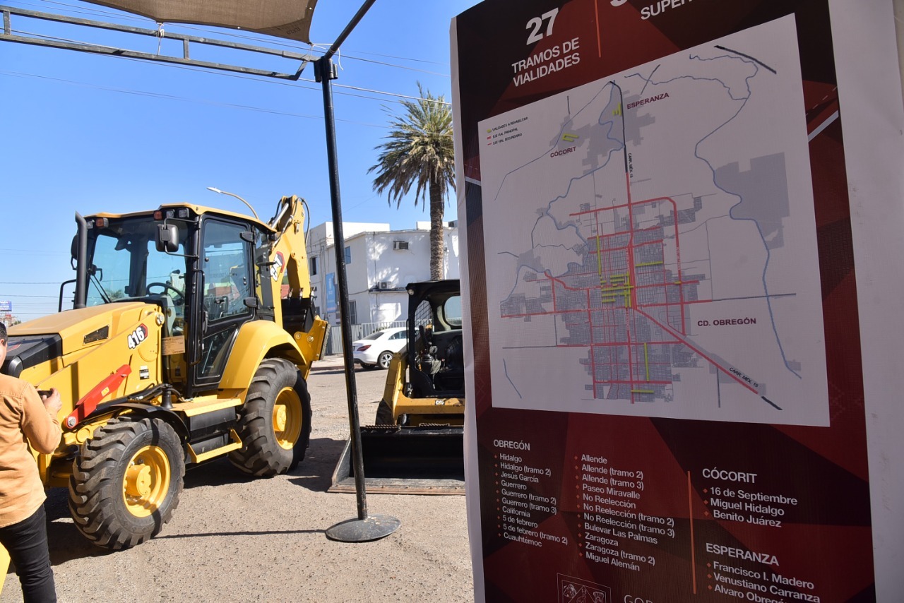 DAN BANDERAZO ALCALDE Y GOBERNADOR A PROGRAMA DE MEJORAMIENTO DE VIALIDADES EN CAJEME