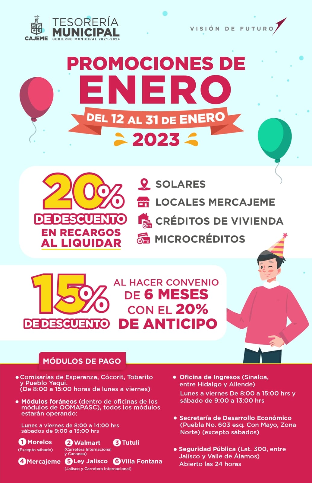 INVITA TESORERÍA MUNICIPAL A APROVECHAR DESCUENTOS Y PROMOCIONES POR INICIO DE AÑO
