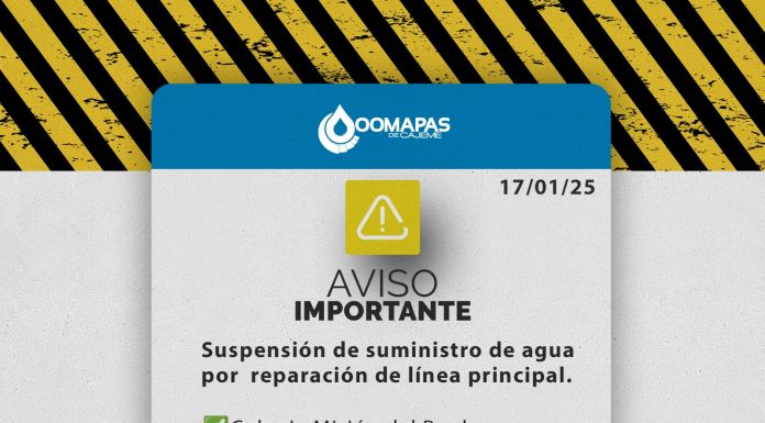 Suspensión de suministro de agua por reparación de línea principal.