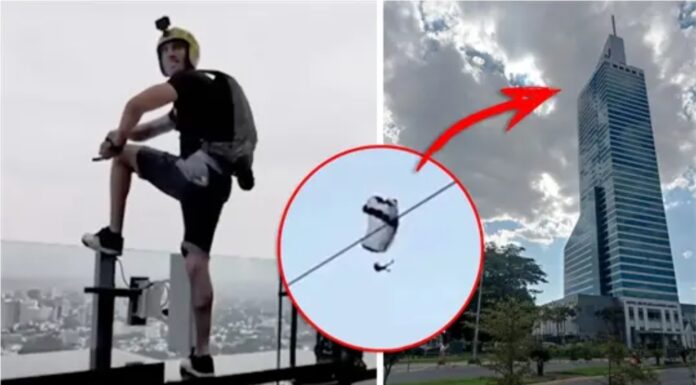 Paracaidista salta desde hotel en Guadalajara y causa asombro