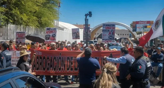 MAESTROS DE LA CNTE MARCHAN EN SONORA PARA EXIGIR CAMBIOS AL SISTEMA DE PENSIONES