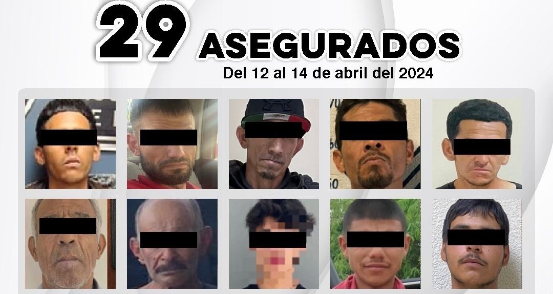 Detiene Policía Estatal a 29 personas en tres días de operativos.
