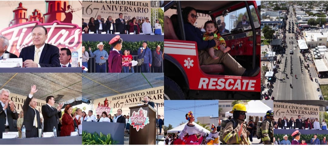 Atestigua gobernador desfile conmemorativo del 167 aniversario de la gesta heroica de Caborca