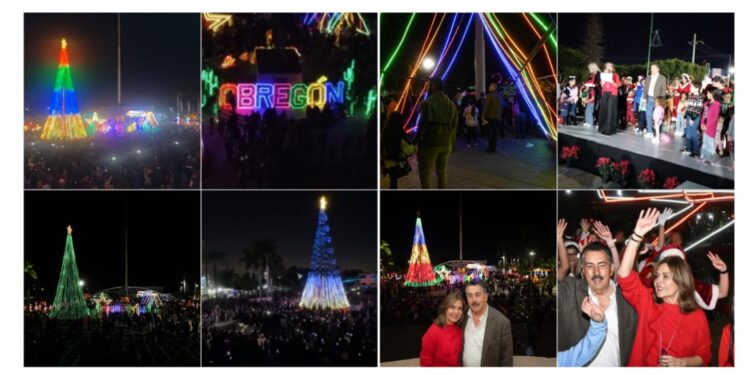 CAJEME SE ILUMINA CON EL ENCENDIDO DEL ÁRBOL NAVIDEÑO
