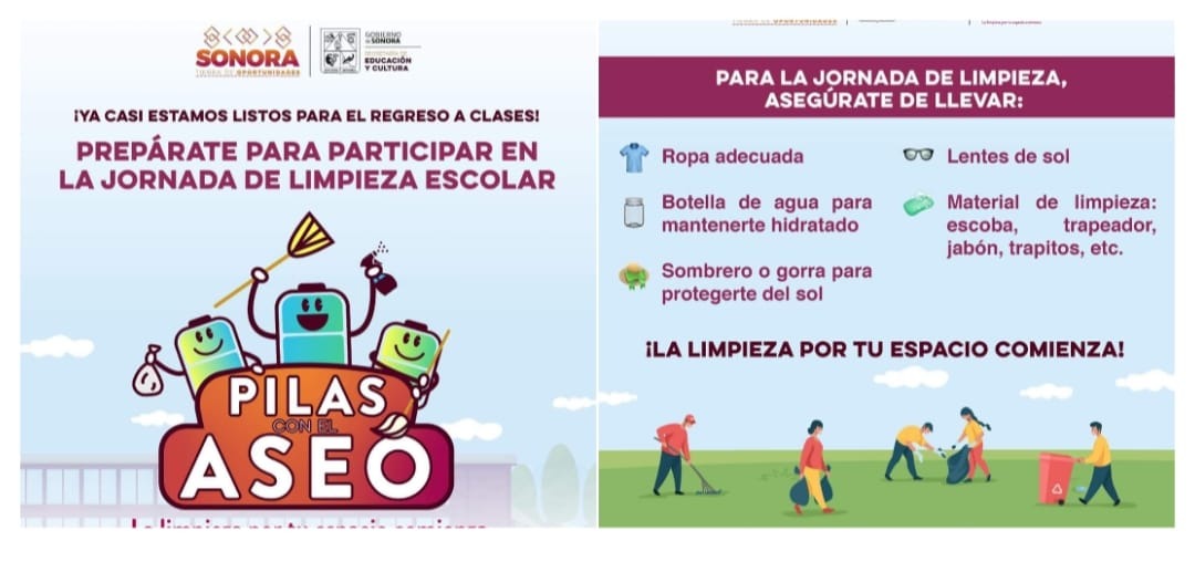 Invita SEC Sonora a participar en la jornada de limpieza escolar «Pilas con el aseo»