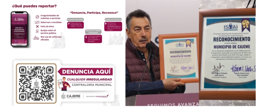 GOBIERNO DE CAJEME RECIBE RECONOCIMIENTO POR SU COMPROMISO CON LA TRANSPARENCIA