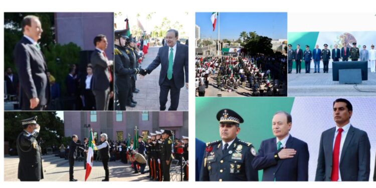 Rinden Durazo y Sheinbaum homenaje al lábaro patrio con toma de protesta a escoltas en enlace nacional