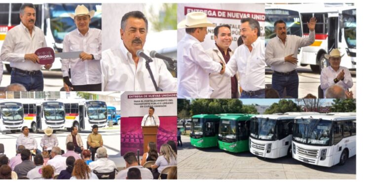 PORQUE ASÍ SE HACE CON BIENESTAR, ENTREGA GOBERNADOR DURAZO A PRESIDENTE LAMARQUE 15 NUEVAS UNIDADES DE TRANSPORTE PÚBLICO EN CAJEME