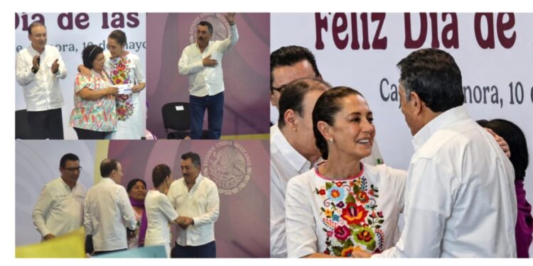 ACOMPAÑA LAMARQUE A CLAUDIA SHEINBAUM EN ENTREGA DE TARJETAS DE PENSIÓN MUJERES BIENESTAR EN CAJEME