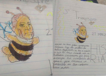 Niña dibuja a ‘Benito abeja’ para tarea escolar y se viraliza