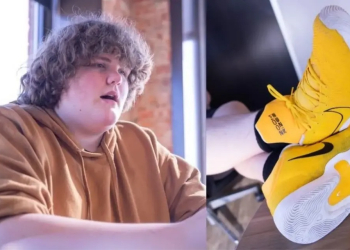 La lucha de un adolescente de 14 años para encontrar zapatos porque mide mas de 2 mts