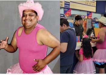 PAPÁ SE VISTIÓ DE ROSA PARA LLEVAR A SU HIJA AL ESTRENO DE «BARBIE»