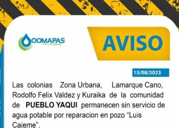 ATENTO AVISO DE SUSPENCIÓN DE AGUA, POR PARTE DE OOMAPAS DE CAJEME