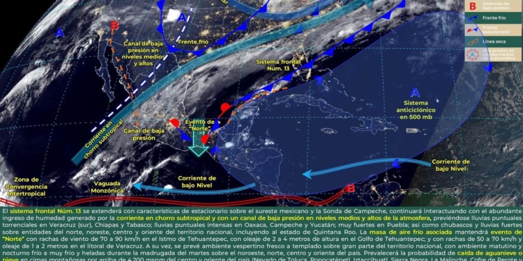 FRENTE FRÍO 13 SEGUIRÁ GENERANDO LLUVIAS FUERTES Y HELADAS EN GRAN PARTE DEL PAÍS