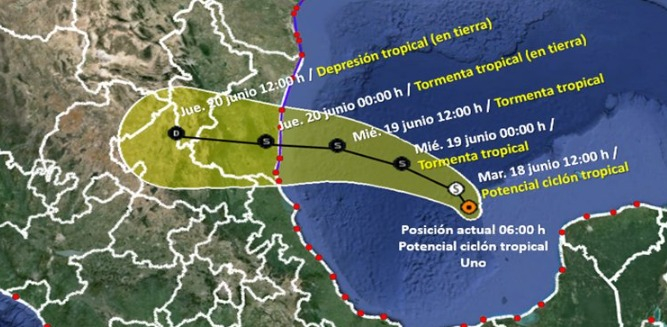 TORMENTA TROPICAL ALBERTO TOCARÍA TIERRA LA TARDE DEL MIÉRCOLES EN TAMAULIPAS Y VERACRUZ