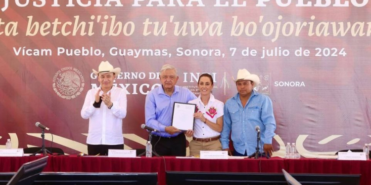 CIERRAN GOBERNADOR DURAZO, PRESIDENTE LÓPEZ OBRADOR Y PRESIDENTA ELECTA SHEINBAUM GIRA POR SONORA CON RESTITUCIÓN HISTÓRICA AL PUEBLO YAQUI