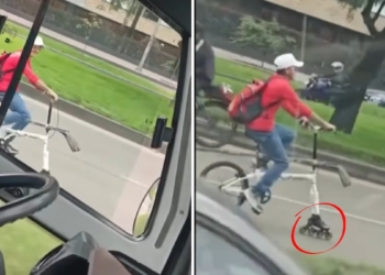 HOMBRE EN BOGOTÁ SORPRENDE CON BICICLETA ARTESANAL: REEMPLAZA RUEDA DELANTERA POR UN PATÍN Y ESTALLAN LAS REDES