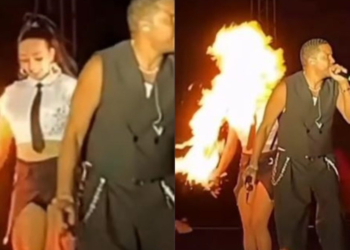 BAILARINA DEL GRUPO ILEGALES SE QUEMA CON LANZALLAMAS EN PLENO SHOW EN MONTERREY