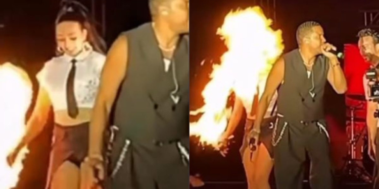 BAILARINA DEL GRUPO ILEGALES SE QUEMA CON LANZALLAMAS EN PLENO SHOW EN MONTERREY