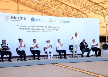 ACOMPAÑA JAVIER LAMARQUE A GOBERNADOR ALFONSO DURAZO Y AL ALMIRANTE SECRETARIO DE MARINA RAYMUNDO MORALES EN ARRANQUE DE OBRAS QUE TRANSFORMARÁN EL AEROPUERTO INTERNACIONAL DE CAJEME