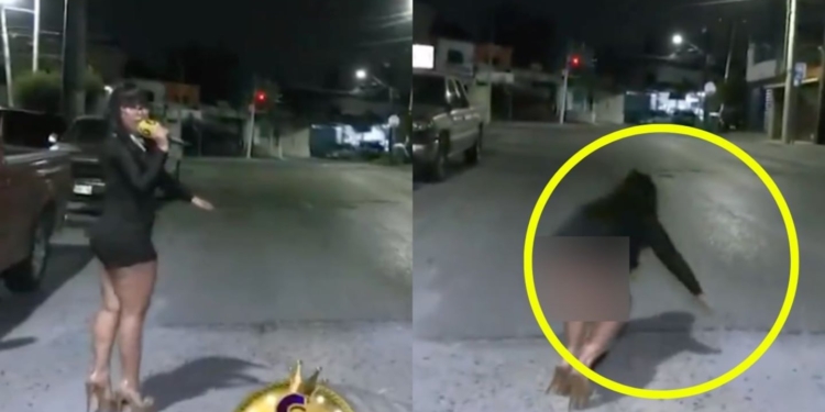 REPORTERA SUFRE INCÓMODO MOMENTO AL CAER EN BACHE Y MOSTRAR SU ROPA INTERIOR