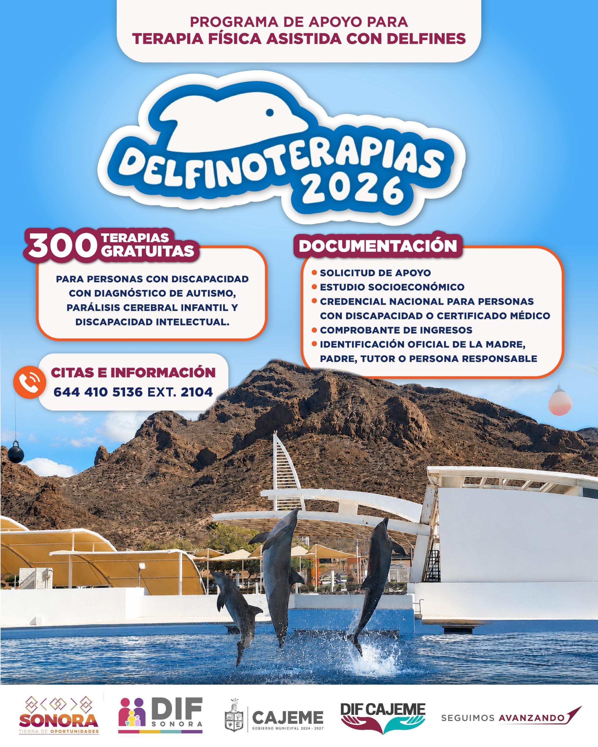 DIF CAJEME ABRE CONVOCATORIA PARA EL PROGRAMA ‘DELFINOTERAPIAS 2026’ CON 300 TERAPIAS GRATUITAS