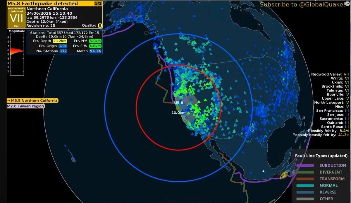 SISMO DE 5.6 SACUDE EL NORTE DE CALIFORNIA; NO HAY REPORTES DE DAÑOS O HERIDOS