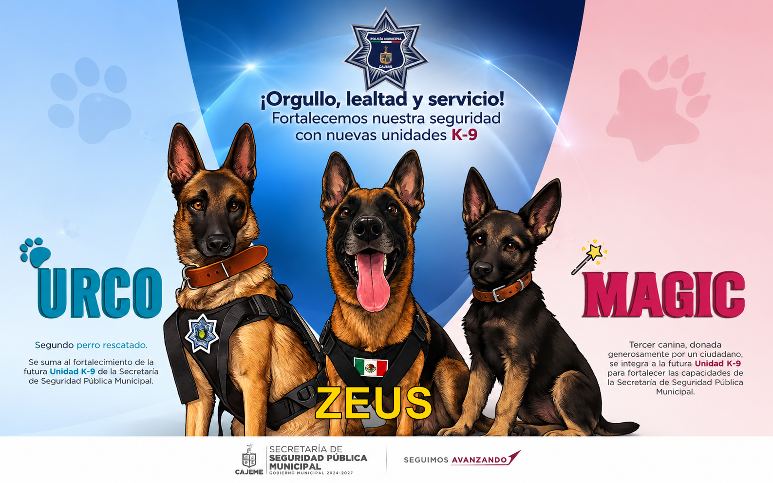 URCO, ZEUS Y MAGIC SON LOS NOMBRES DE LOS CANES QUE INTEGRAN LA UNIDAD K9 DE LA SSPM